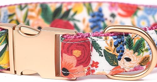 Miniatura 2 de Collar de perro floral de primavera y verano con base de cincha rosa coloar y hebilla dorada (medianopequeño)