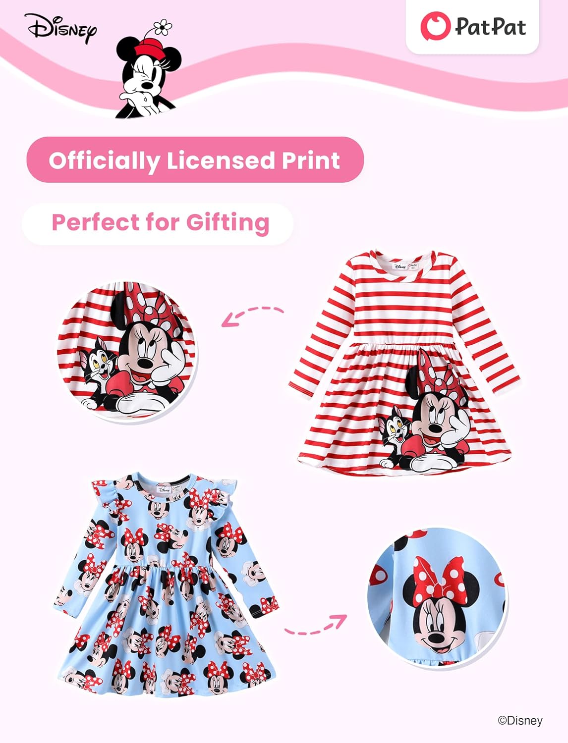 Disney Frozen Elsa Stitch Princess Minnie Mouse Toddler Girl Dresses 2 Pack Ruffle Long Sleeve Dress Set (3 Months - 6 Years) - Image 5