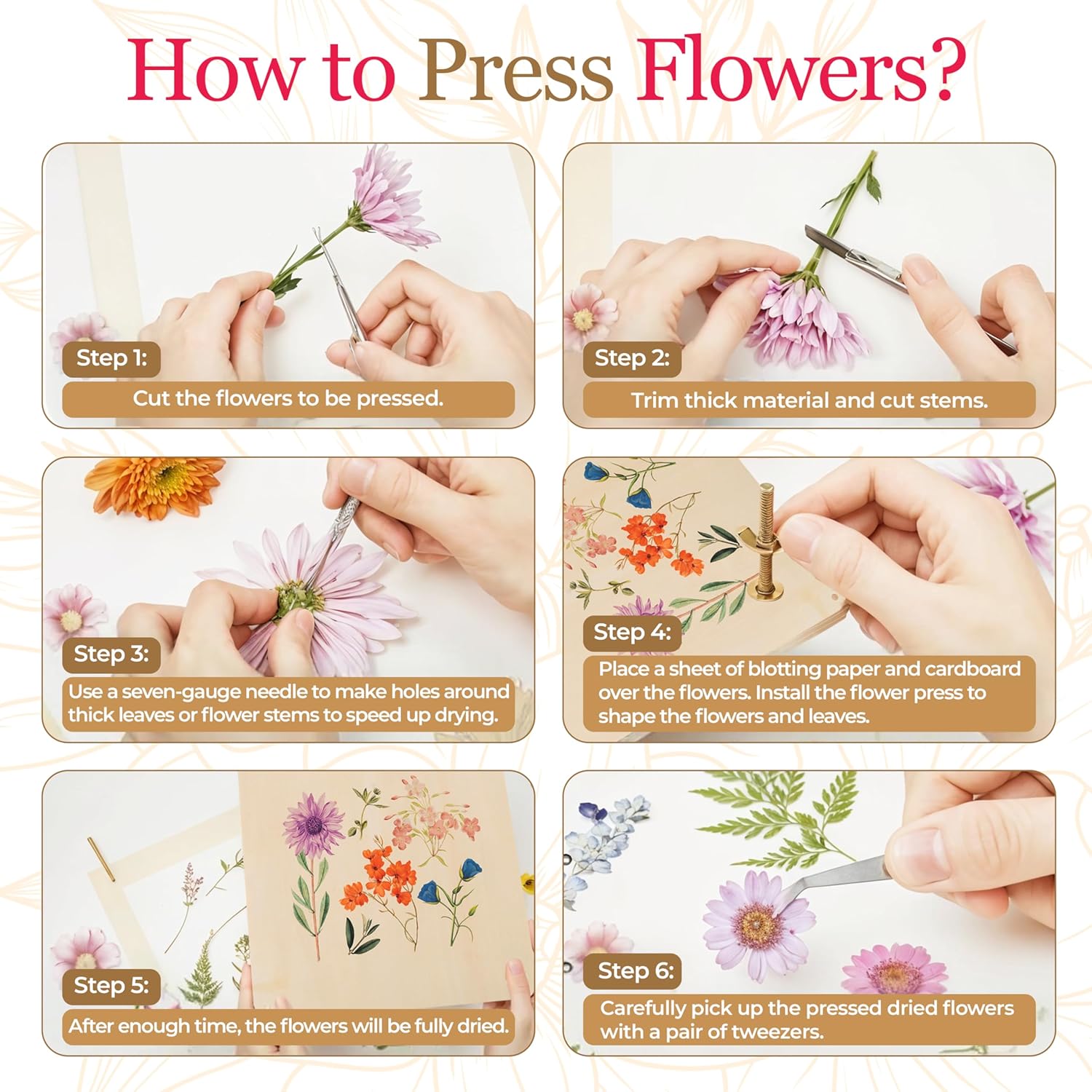 PetalFleur Flower Press Kit for DIY Crafting | Complete Set with Scissors, Utility Knife, Storage Bag, Cardboard & Foam Pads | Perfect for Nature Lovers & Art Enthusiasts