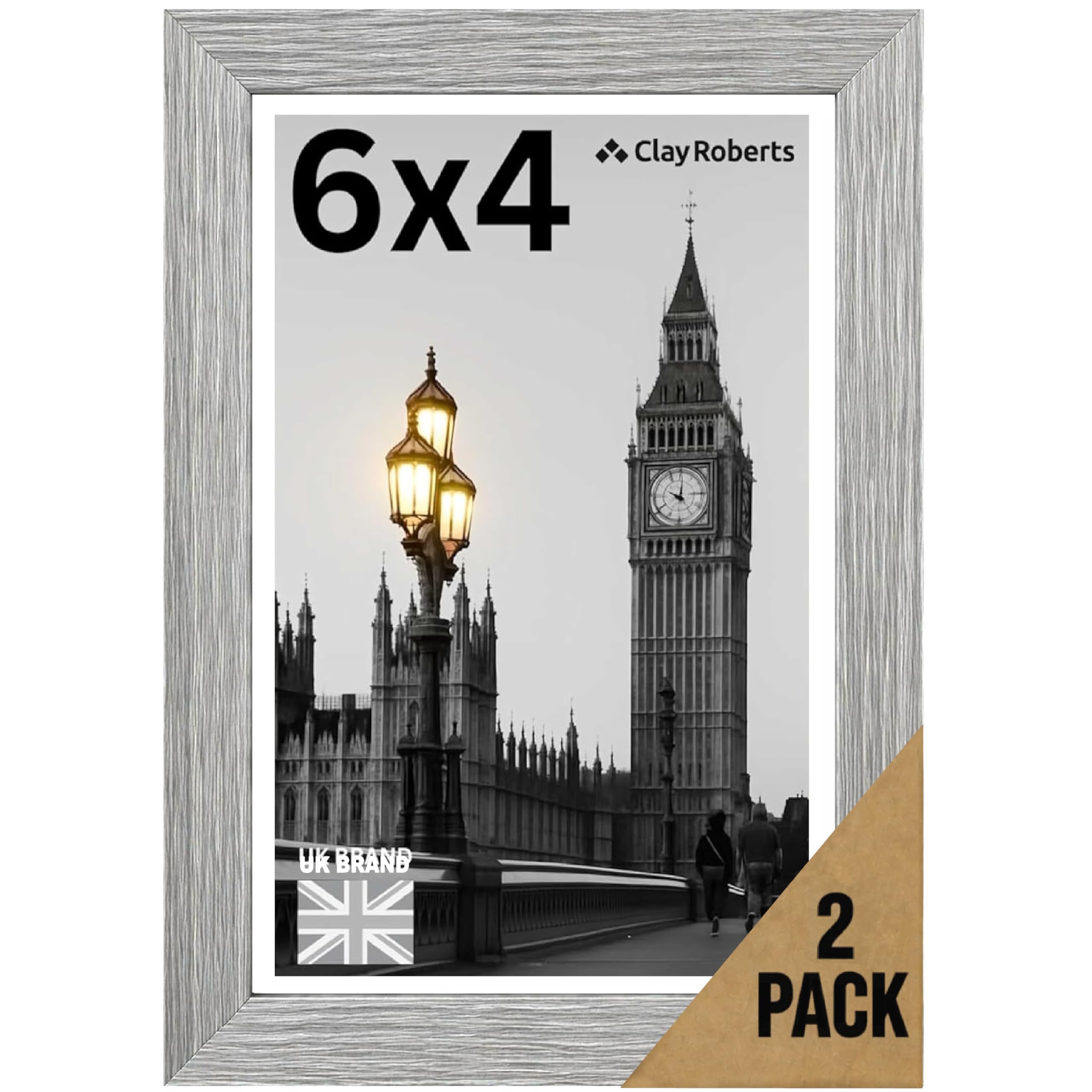 6x4 Light Grey Photo Frame Picture Frame, Freestanding and Wall Mount, 10x15cm, 4x6 Frame for Wall Collage Display, Shelf and Staircase, Home or Gift.