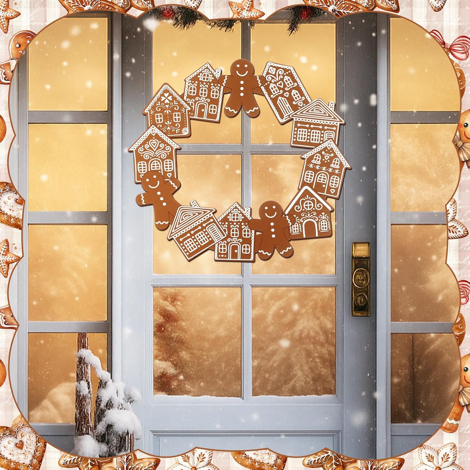 Metal Wreath Gingerbread Christmas Decoration for Front Door Gingerbread Man House Wreaths Metal Hanging Vintage Rustic Xmas Welcome Sign for Porch Wall Home Outdoor, 12 Inch - Image 3