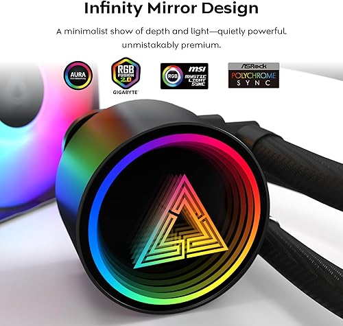 Miniatura 2 de MONTECH Lightflow ARGB 360 Black - Enfriador líquido de CPU AIO ultra silencioso, bomba de 3100 RPM, ventiladores triples silenciosos, radiador de