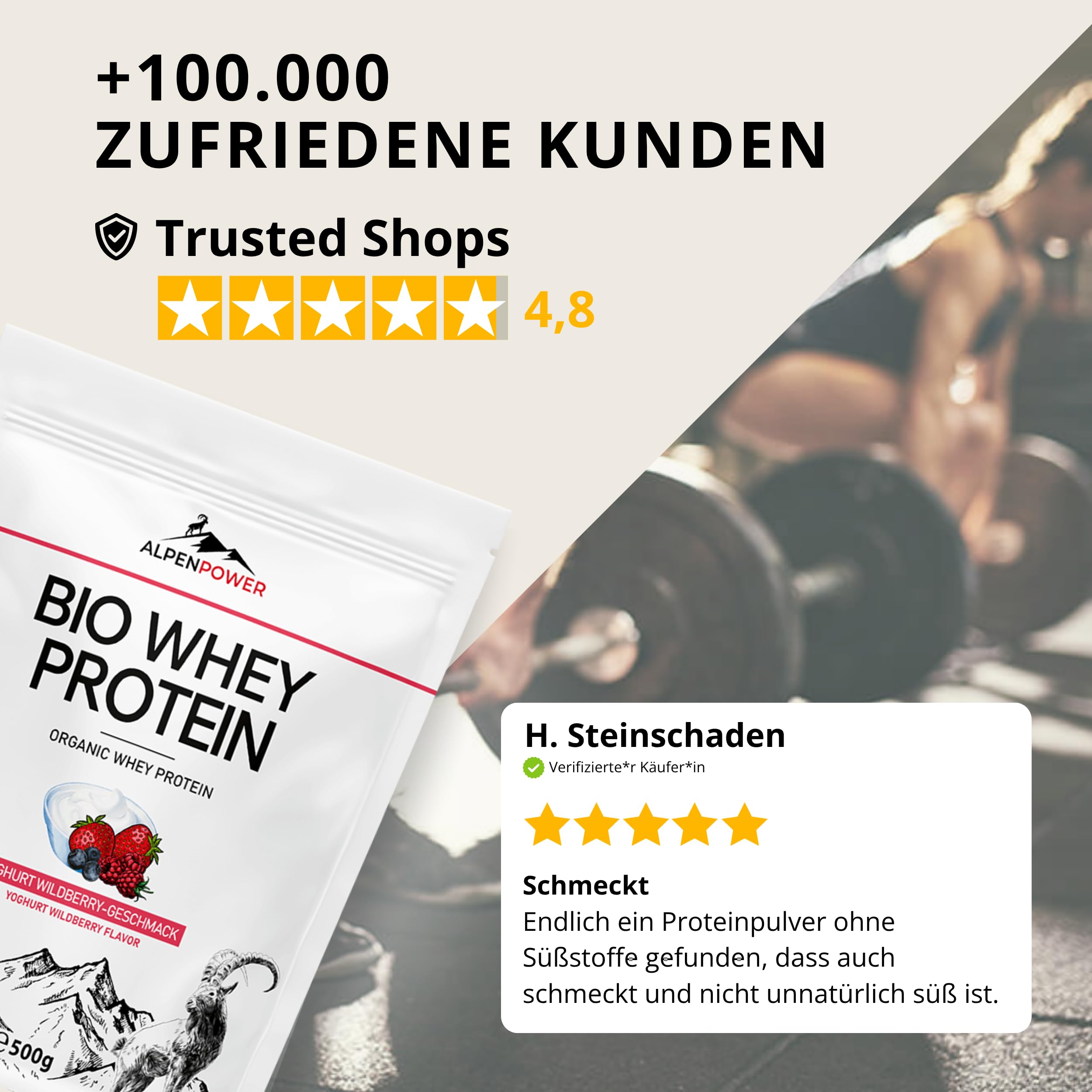 AlpenPower BIO WHEY proteine ​​gusto Yogurt e frutti di bosco 1 kg - Ingredienti 100% naturali e senza additivi - Prodotto con il miglior latte alpino biologico - Polvere proteica CFM di alta qualità