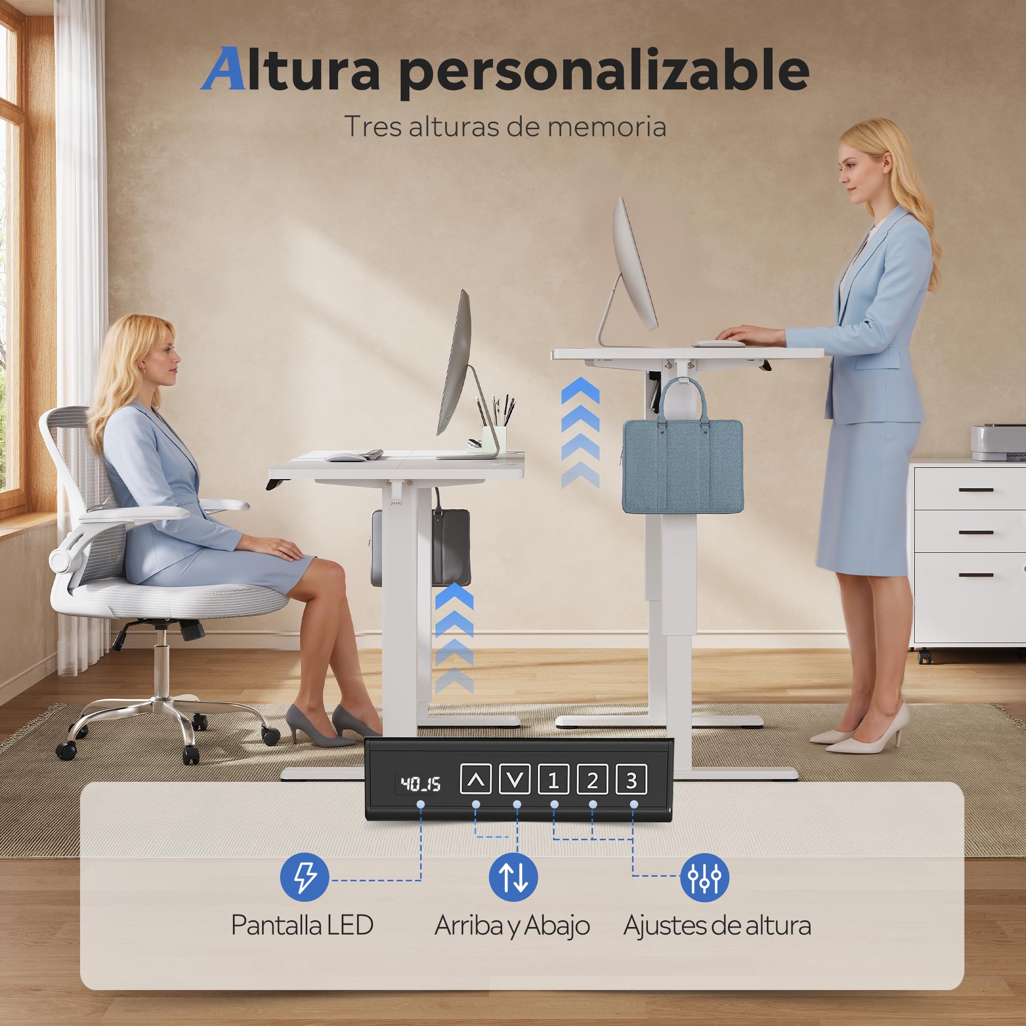 DEVAISE Escritorio Elevable Eléctrico,Mesa Regulable Rltura 120 x 60cm con 3 Memorias,Mesa de Oficina con Panel Inteligente en Casa con Tablero Ensamblado, Blanco