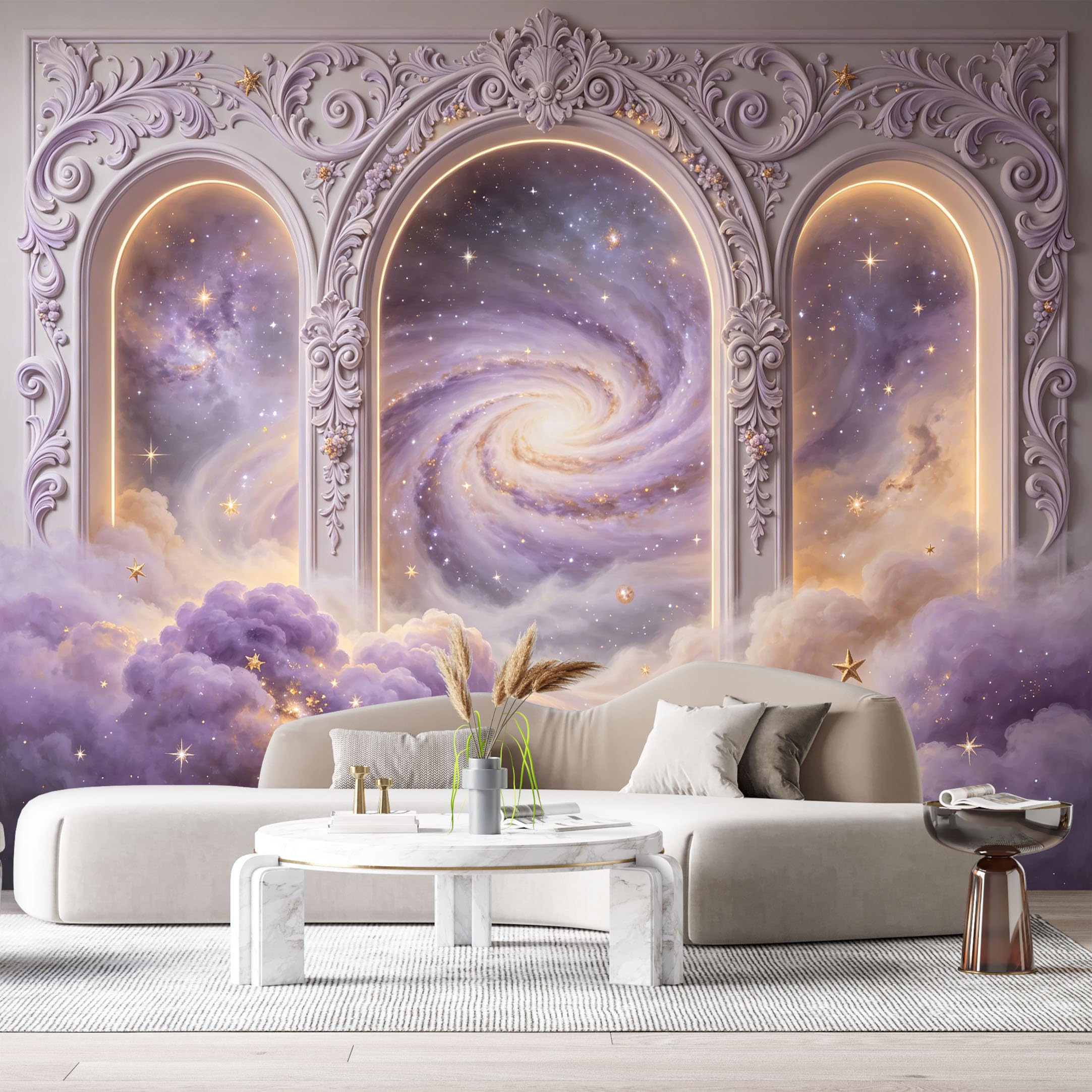 Custom Size Wall Murals Galaxy Archway Space Celestial 3D Trompe L'Oeil SelfAdhesiveWall Fabric Removable Wallpaper Wall Decor for Living Room Bedroom Bathroom
