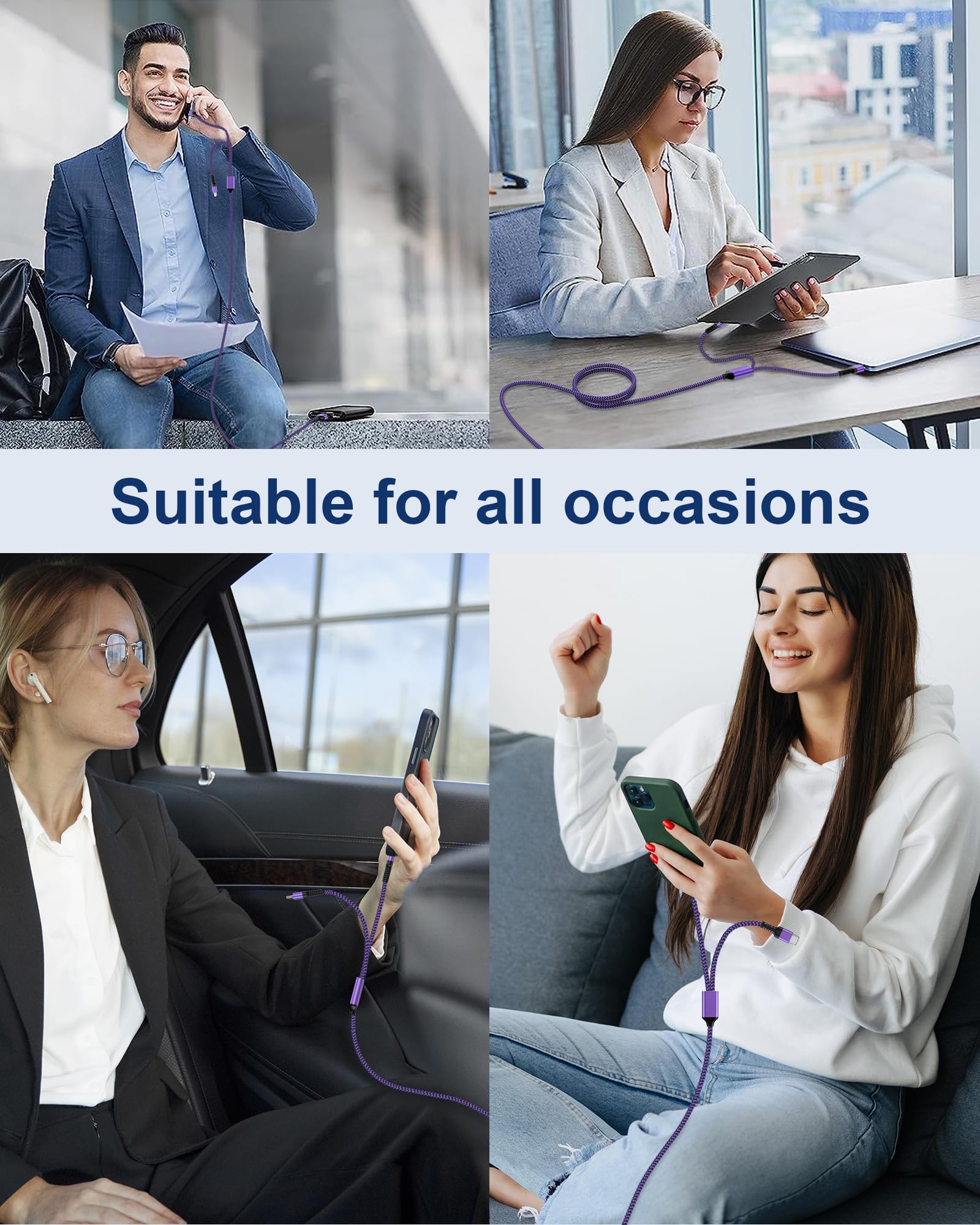 Cavo di ricarica veloce multi USB 2 in 1 con porta Lightning/tipo C, 1,2 m in nylon intrecciato USB a USB C e cavo Lightning per dispositivi IOS/Android, compatibile con iPhone 15 14 13 12 Pro Max,