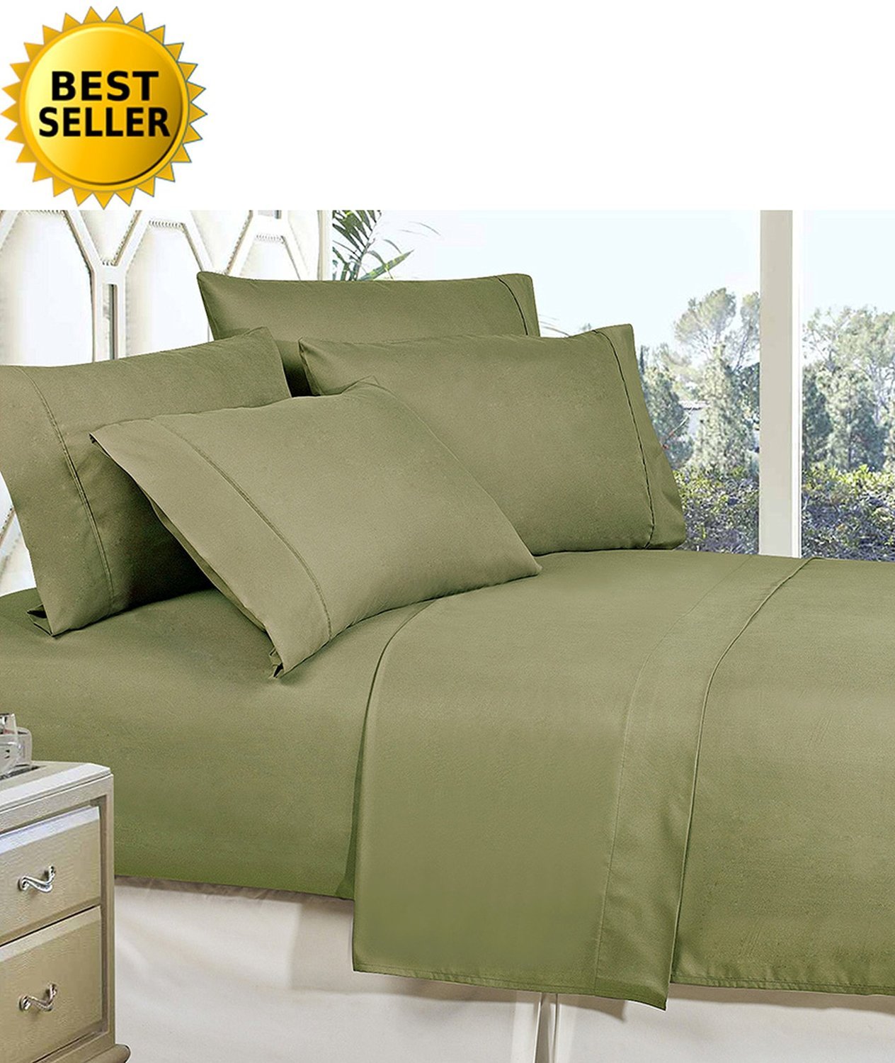 MattRest Luxury Silky Soft - Wrinkle Resistant 1500 Thread Count Egyptian Quality Super Soft Fade Resistant 4-Piece Bed Sheet Set, Deep Pocket, California King, Green