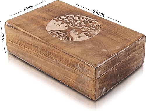 Miniatura 5 de Gran regalo de cumpleaños, joyero de madera decorativo hecho a mano, organizador de joyas tallado en árbol de la vida, caja de recuerdos, caja de