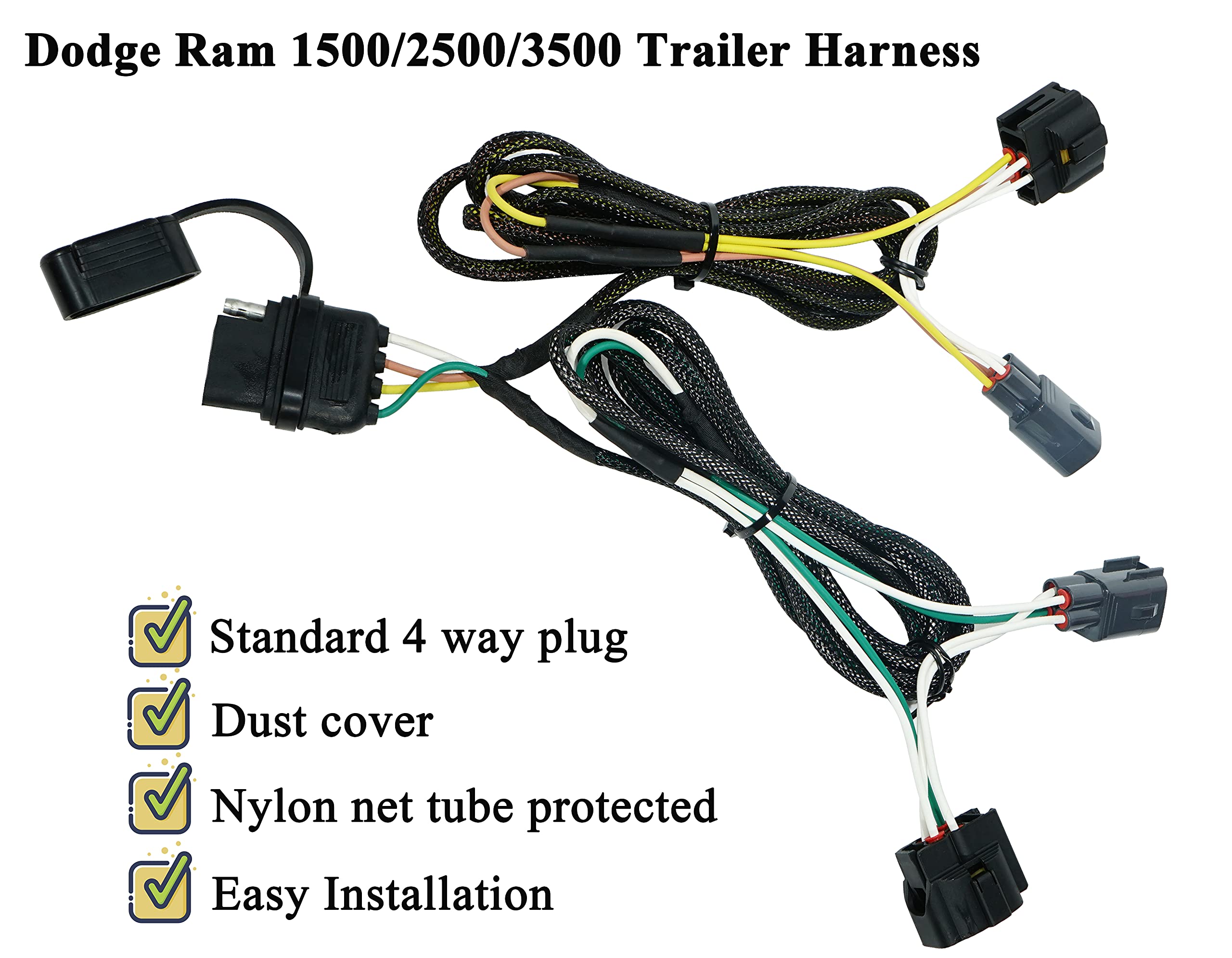Amazon.com: Oyviny Custom 4 Pin Trailer Wiring Harness for 1995-2002 Dodge  Ram 1500/2500/3500, Towing Harness for 1995-2003 Dodge Dakota Plug&Play  Trailer Wiring Kit 78 Inches : Automotive
