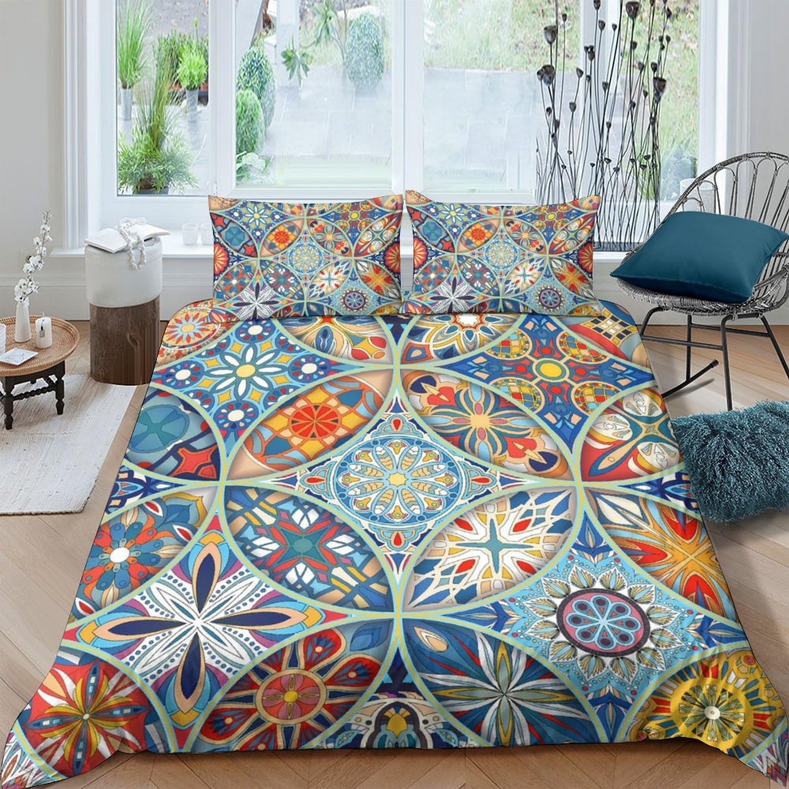 Ctjqhvkz Style-2 3D Printed Mediterranean Mosaic Fitted Sheet Microfiber Colourful Mattress Cover For Bedroom Guest Room Decor Protection Single（135X200cm）