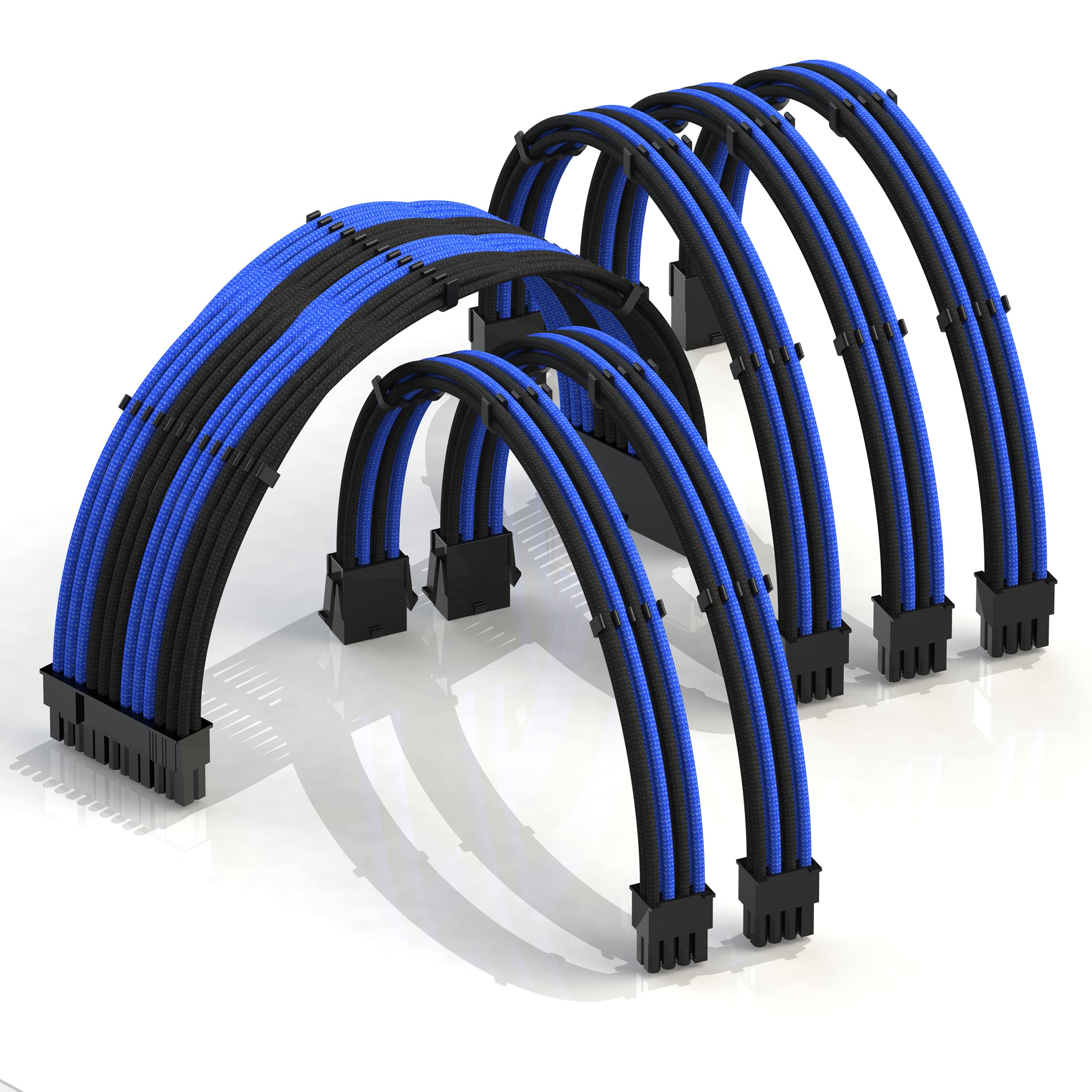 LINKUP - 30cm Super Soft and Flexible PSU Cable Extension Sleeved Custom Mod GPU PC Braided w/Comb Kit - Compatible with RTX3090?1x24 P (20+4)?2x8 P (4+4) CPU?3x8 P (6+2) GPU Set?300mm - BlackBlue