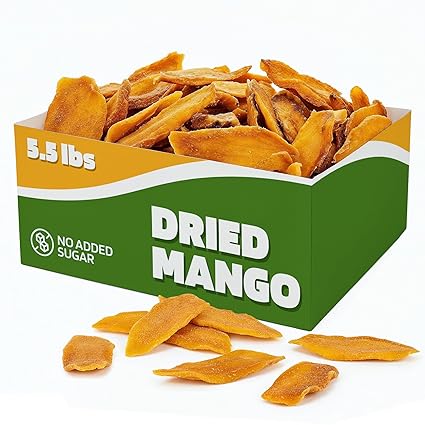 Fruitcraft Dried Mango No Sugar Added 5.5lbs | Pure, Fresh Mango Chunks Flavor in Bulk | All-Natural Dried Mangoes for Snacking, Baking, and More | Premium Dry Fruit Mango Slices
