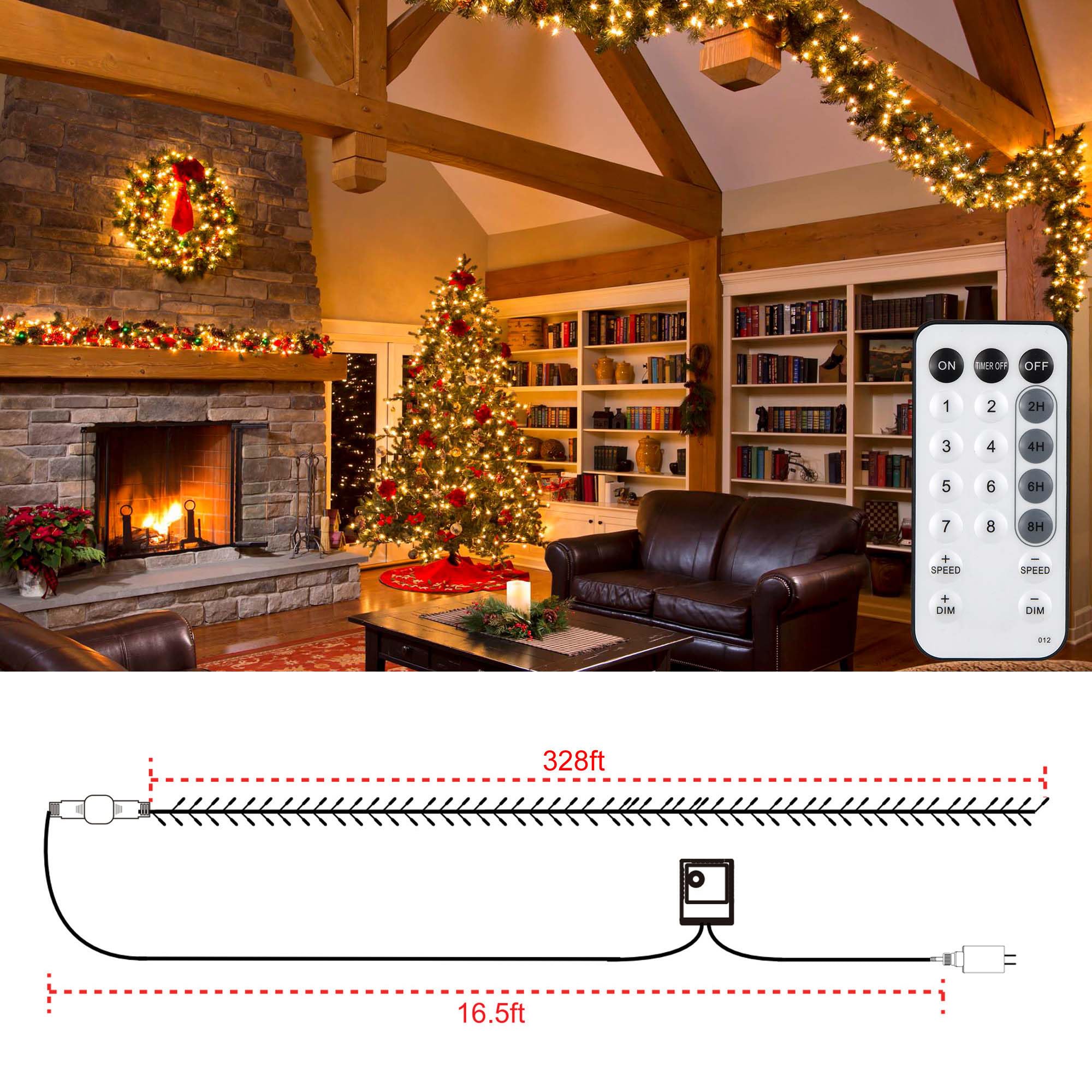 1000 luci LED di Natale, 90 m, per esterni, luce bianca calda con telecomando, luce scintillante impermeabile per albero di Natale, cortile, giardino, decorazione per feste di nozze