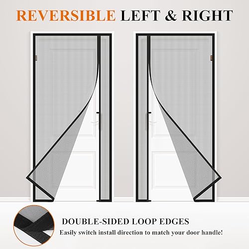 Miniatura 6 de Tela mosquitera para puerta de instalación magnética con apertura lateral izquierda, fibra de vidrio