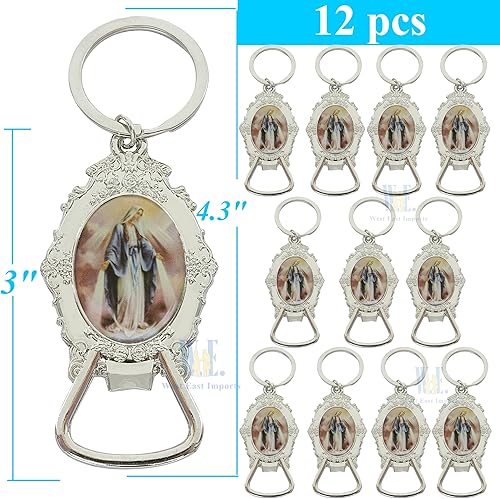 Miniatura 2 de Nuestra Señora de Gracia Llavero Abrebotellas (12 piezas) Virgen Milagrosa Llaveros Memoria Regalo Religioso Aniversario Iglesia Evento, plateado