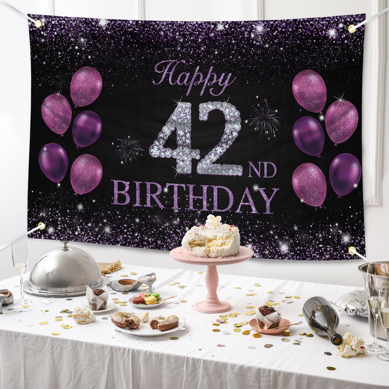 IMISI 42nd Birthday Banner - Pink Gold Decorations, Backdrop For Women's Party, 72.8 X 43.3 Inches
