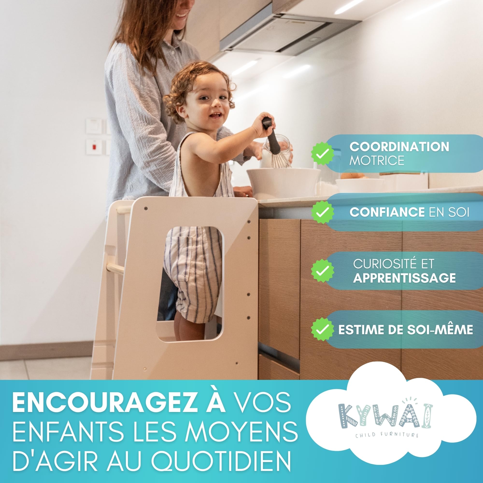 Tour d’Observation Enfant Montessori 90 cm Cuisine Design Robuste Double Sécurité