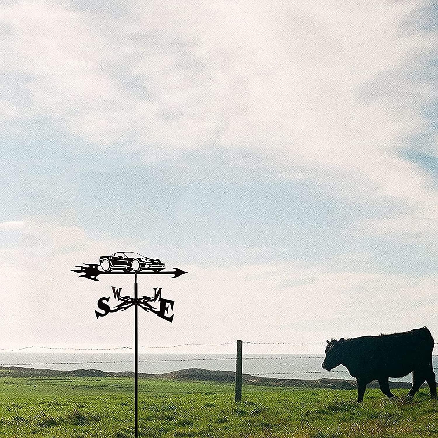 Roof Weathervane Garden Weathervane Wind Weathervane with Car Silhouette Ornament Roof Mount Weather Farm Scene Wind Direction Indicator