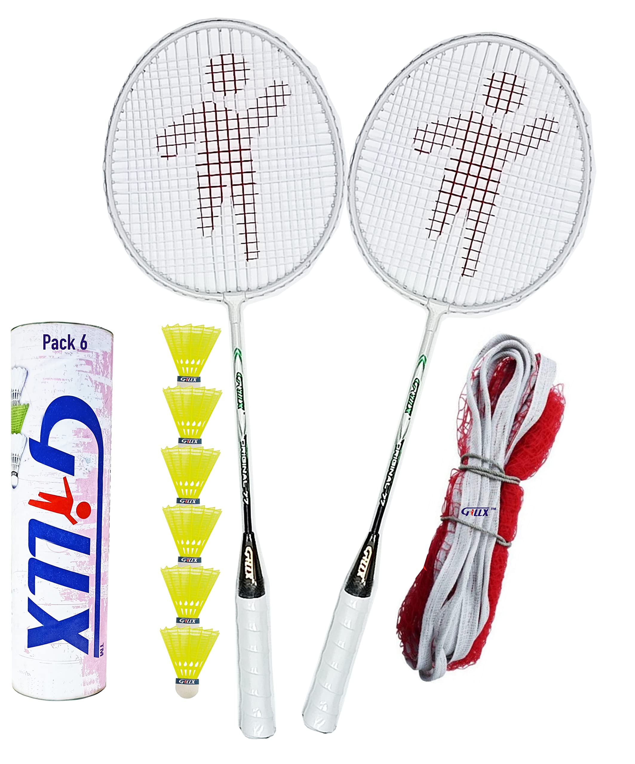GILLX Badminton Rackets 2Piece ez7 6 Nylon Shuttle Cocks with Badminton NET (B0B4HKMX4K) Amazon Price History, Amazon Price Tracker