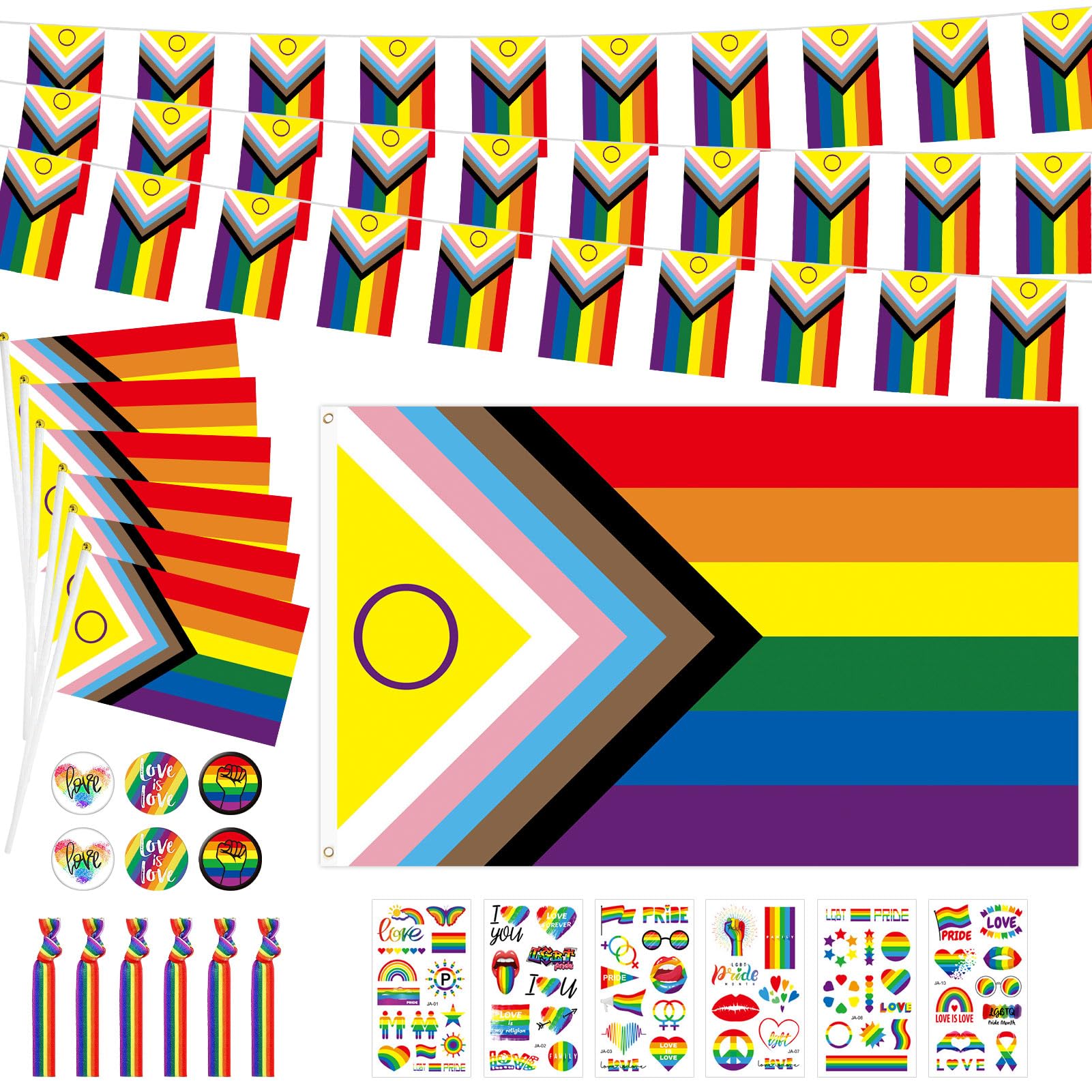 Joyesplay Pride Decorations Accessories Set,Large Pride Flag Pride Bunting Banners,LGBTQ Accessories for Pride Month Parade Street Bar