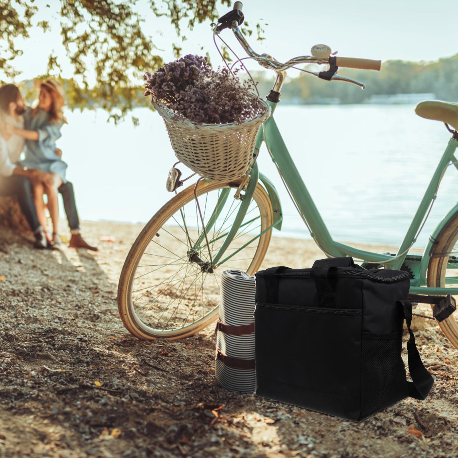 Große Thermotasche für Picknick und Schule Isolierte Lunch Tasche aus Oxfordstoff mit Aluminiumfolie Schwarz Hält Speisen Warm und Frisch