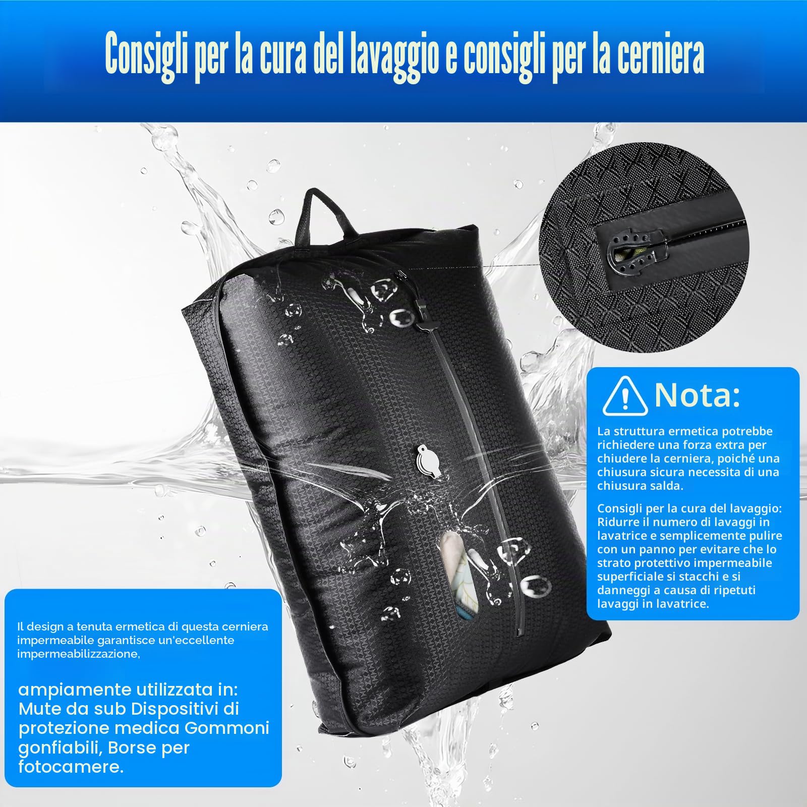 Sacchetti Sottovuoto Viaggio, Riutilizzabile Sacchi Sottovuoto da Viaggio per Valigia, A Doppio Strato Valigia sottovuoto viaggio con Protezione IP67 Impermeabile (1 Pezzi+Pompa)