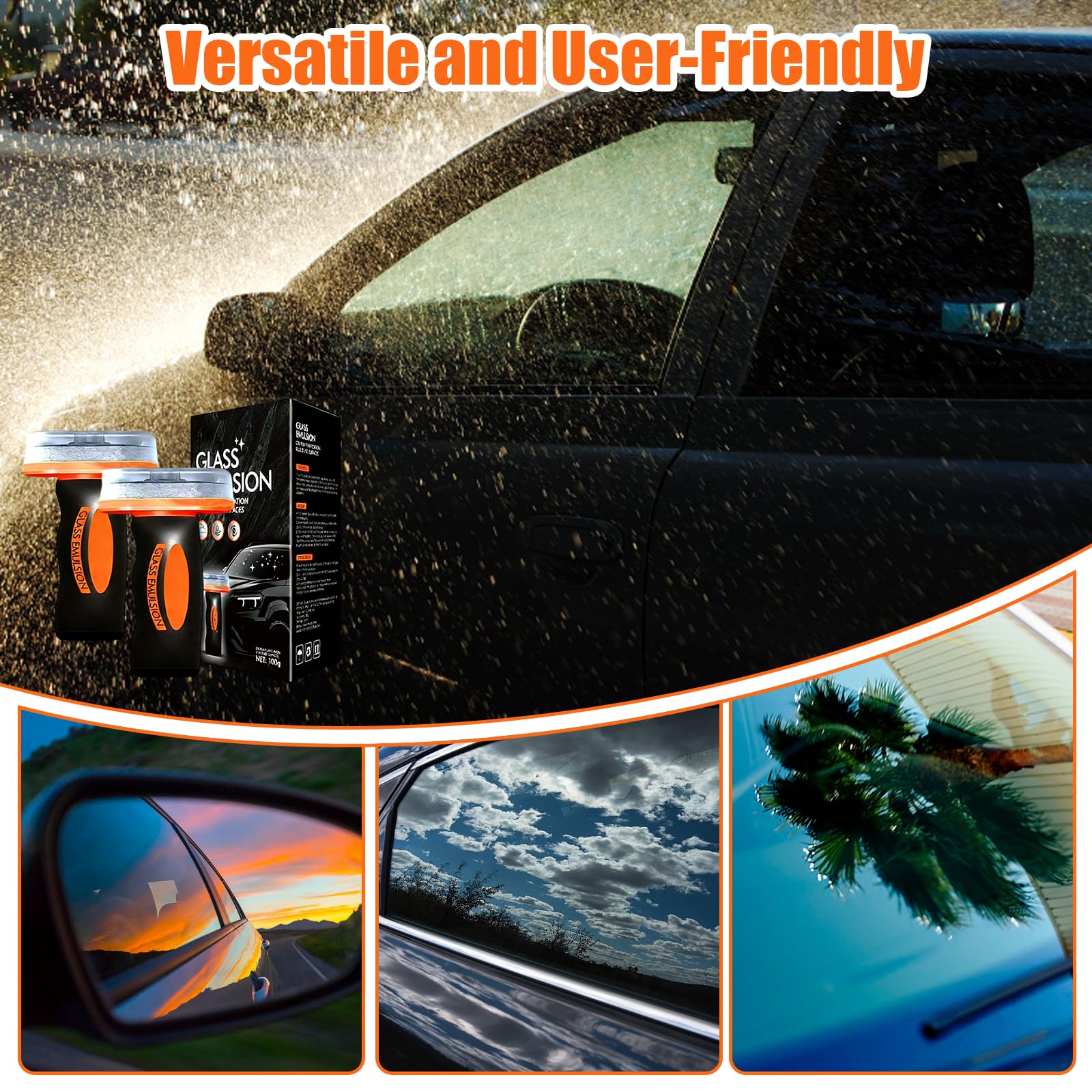 Nettoyant Anti-Buée et Film Gras pour Vitres Auto, 2x100ml Émulsion Nettoyante avec Brosse Intégrée, Nettoyant Vitre Voiture et Pare-Brise, pour une Visibilité Parfaite
