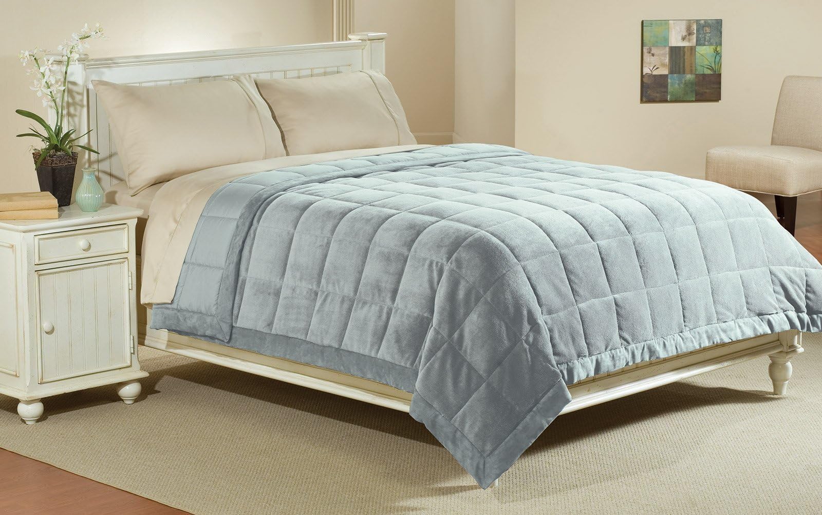 Aeolus Down Luxlen Microfiber Blanket in Quarry Reversible Soft Plush to Satin Cool, King/Califonia King
