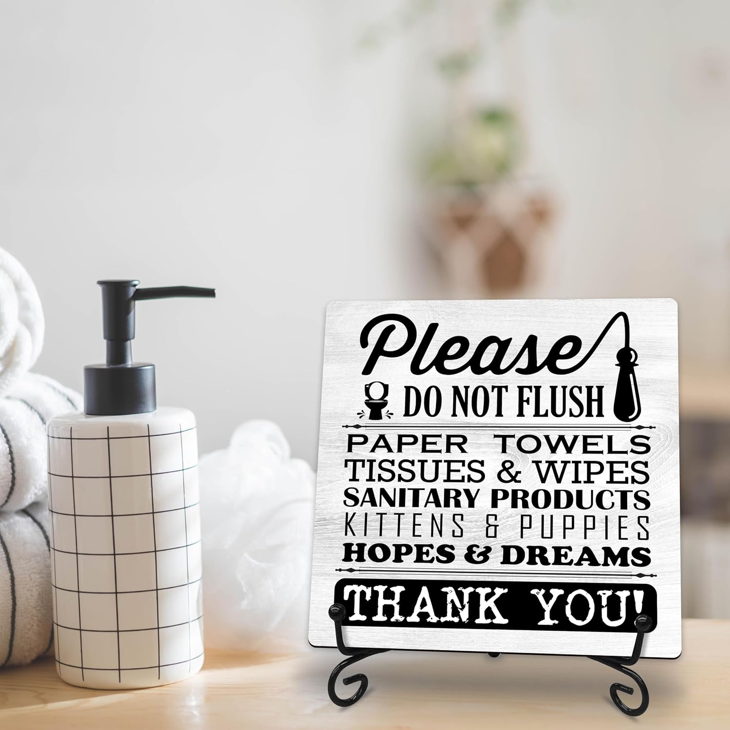 5 Inch Modern Wooden Decoration With Metal Support - Bathroom Wooden Plaque Sign- Tabletop Desk Shelf Decor For Home Bathroom - Please Do The Flush...Thank You - B24 image 4