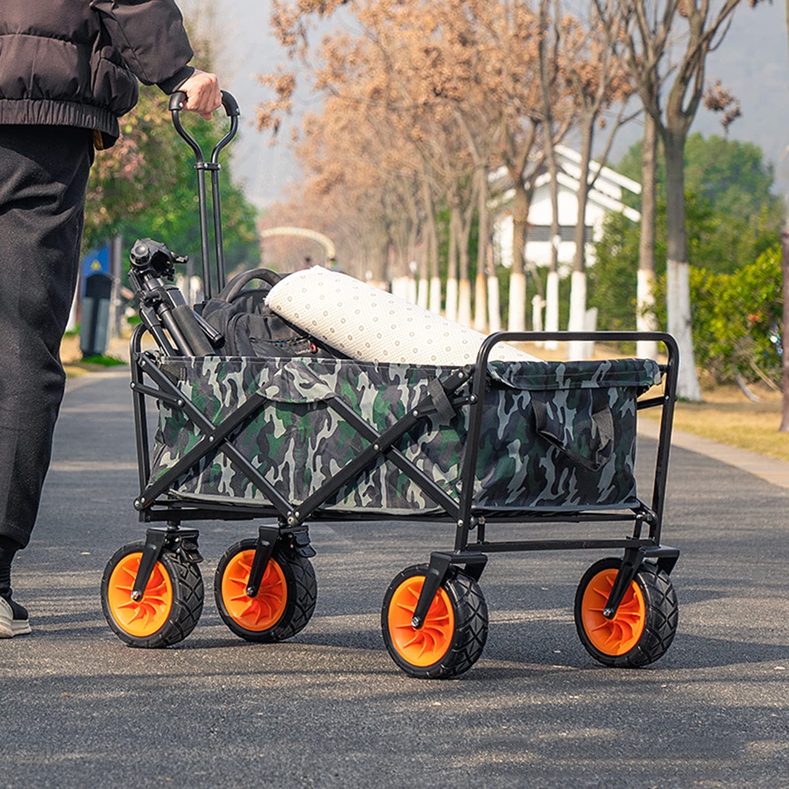 Generisch Dieser Faltbare Bollerwagen, Picknick-, Camping- und Gartenwagen mit Doppelbremse, Strandwagen, Schubkarren für Camping, Garten und Strand, Rot (Schwarz)