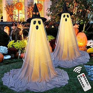 Halloween outdoor ghost decorations with LED lights and remote control for spooky yard displays