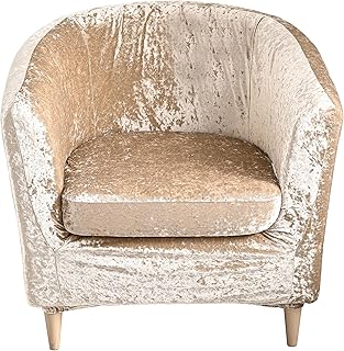 MIFXIN 2 Piece Tub Chair Covers Crushed Velvet Stretch Club Chair Slipcover with Cushion Cover Round Barrel Chair Couch Armchair Furniture Protector for Living Room Club Bar Counter (Gold)