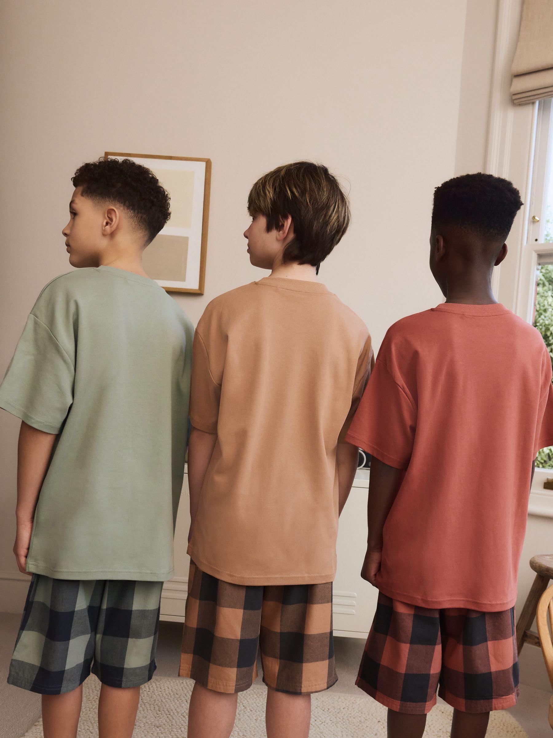 NEXT Garçon Pyjama Short tissés à Carreaux, Lot de 3