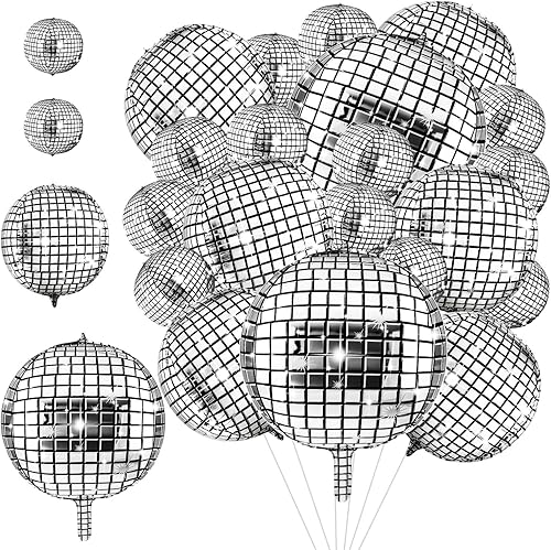 30 globos de bola de discoteca de 32 pulgadas, 22 pulgadas, 10 pulgadas, 4D, decoraciones de fiesta de discoteca de los años 70, globos redondos