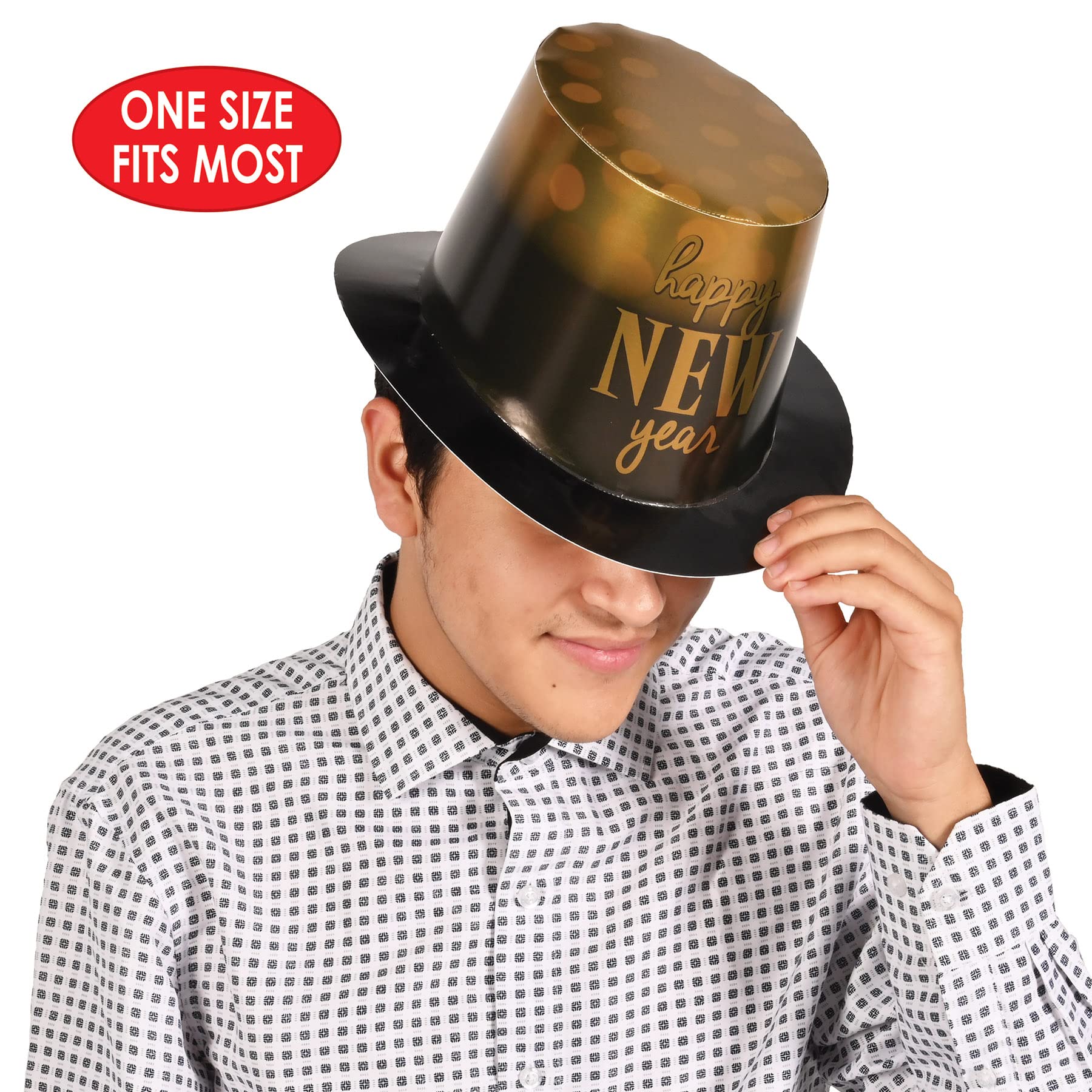 Beistle 12 Stück Durable Cardstock Paper Happy New Year Lights Top Hats Party Favors Supplies Photo Booth Props, One Size, Black/Gold/Silver