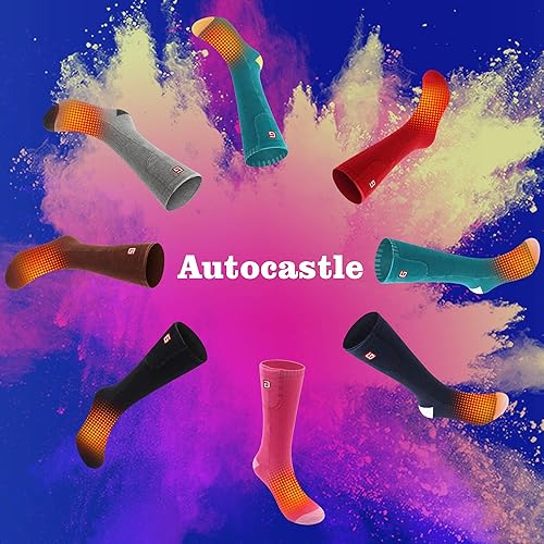 Miniatura 8 de Autocastle Calcetines calefactables para hombre, recargables, con pilas, calentadores de calor, calentados por batería, calentadores de pies, para