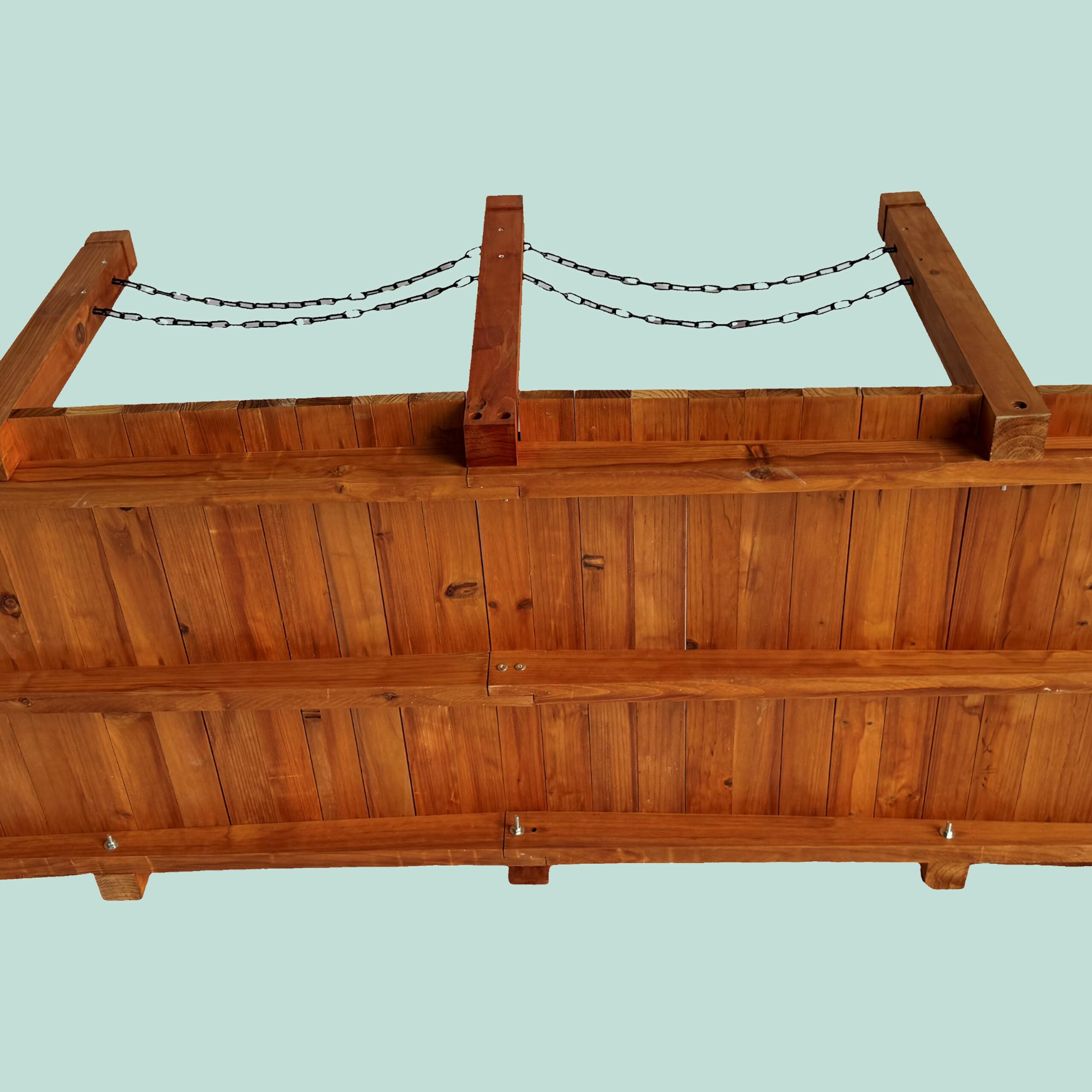 Relaxdays Garten Brücke, Pfosten mit Ketten, Tannenholz, für Gartenteich, HxBxT: 55 x 150 x 67 cm, Holzbrücke, orange
