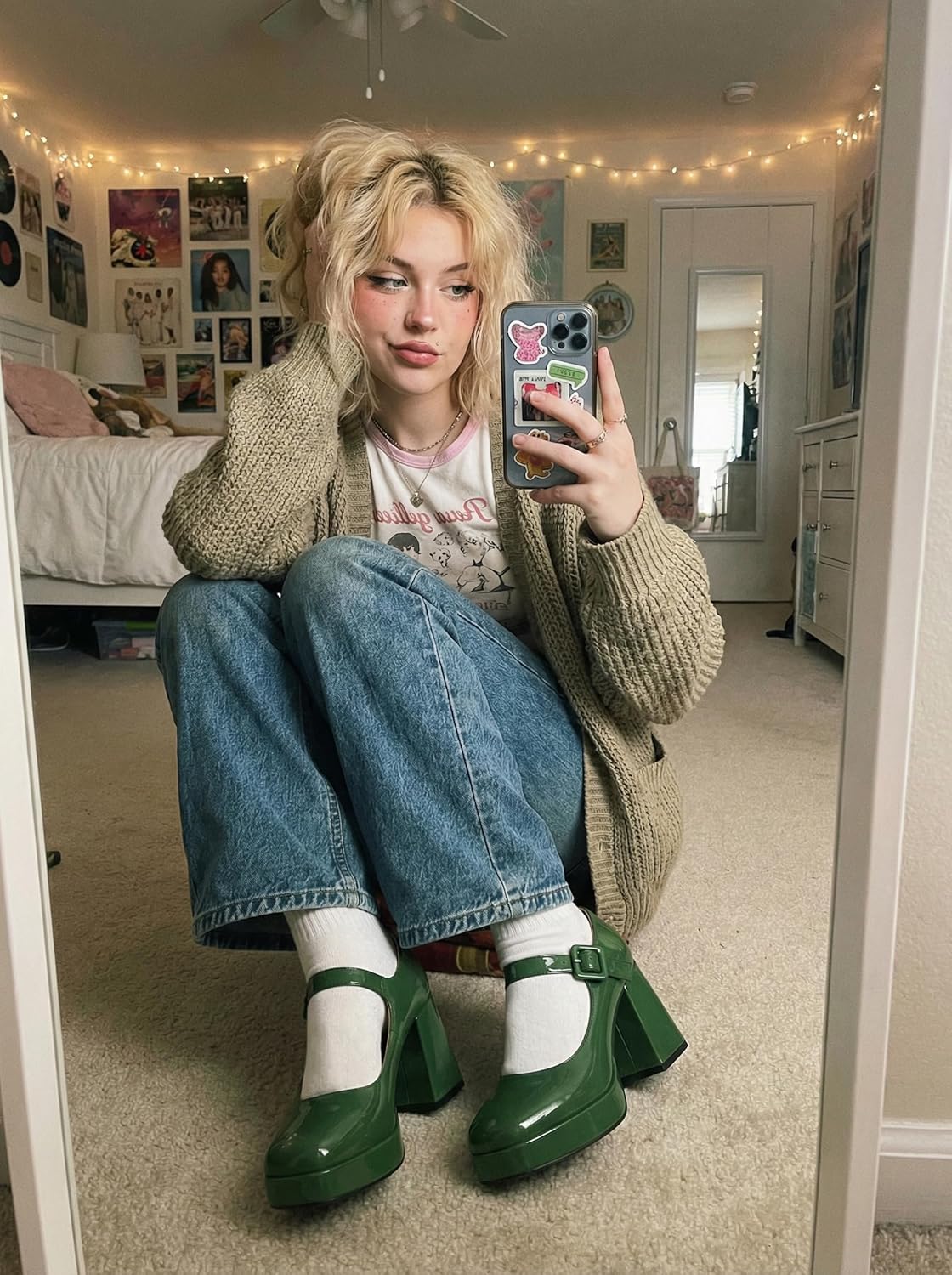 Women's Platform Chunky Heels Square Toe Block Heel Mary Janes Pumps Shoes