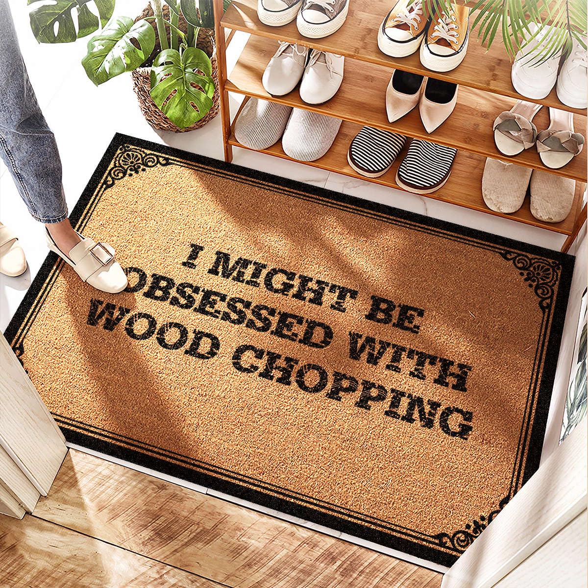 Tapis d'extérieur antidérapant Wood Chopping cadeau original pour crémaillère