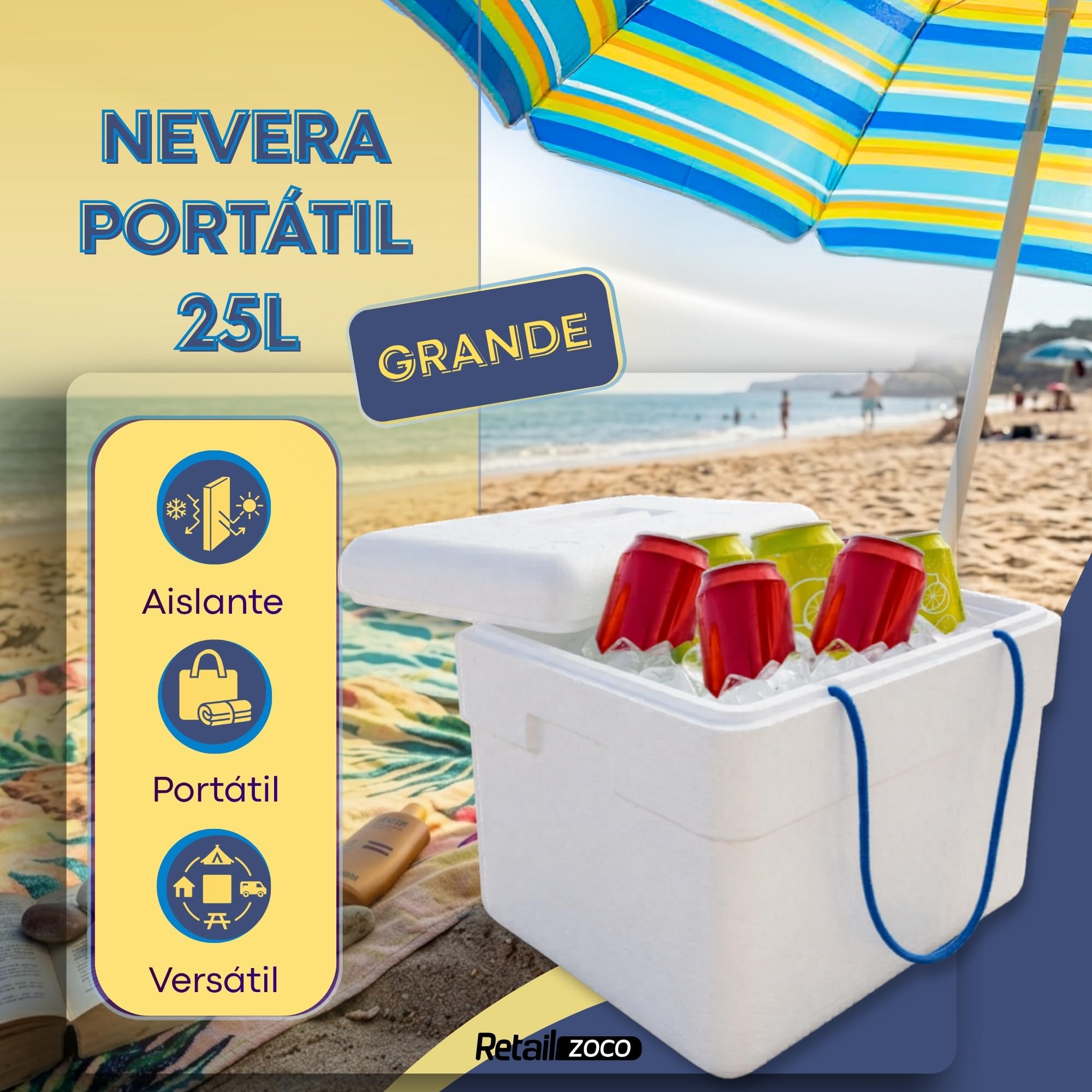 Neveras de Acampada, Nevera de Poliestireno, Nevera Porta alimento con cordón, Ideales para Salidas al Campo, a la Playa, a Fiestas o al Trabajo