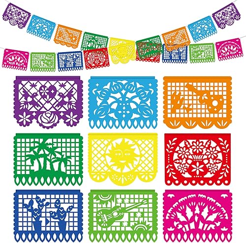 CHolic Cartel mexicano de papel picado pancarta de fiesta pancartas de plástico de 18 pies de largo para decoración de fiesta mexicana