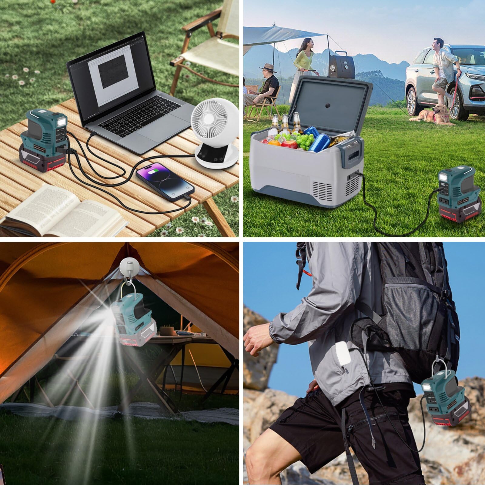 220W Akku Wechselrichter für Bosch GBA 18V Akku，DC 18V auf AC 220V Spannungswandler Adapter mit USB Typ-C DC12V Anschluss und LED Lampe,Notstromaggregat für Camping(Akku Nicht enthalten)