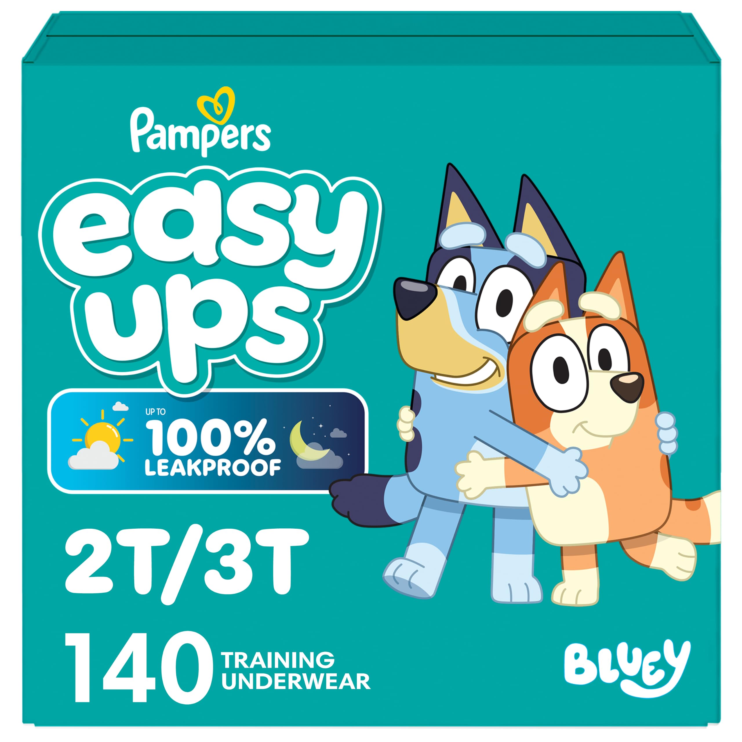 Pampers Easy Ups Girls & Boys Potty Training Pants, Size 4 (2T3T), 140 Count, Bluey Absorbent Training Underwear, Up to 100% Leakproof Day and Night, Hypoallergenic