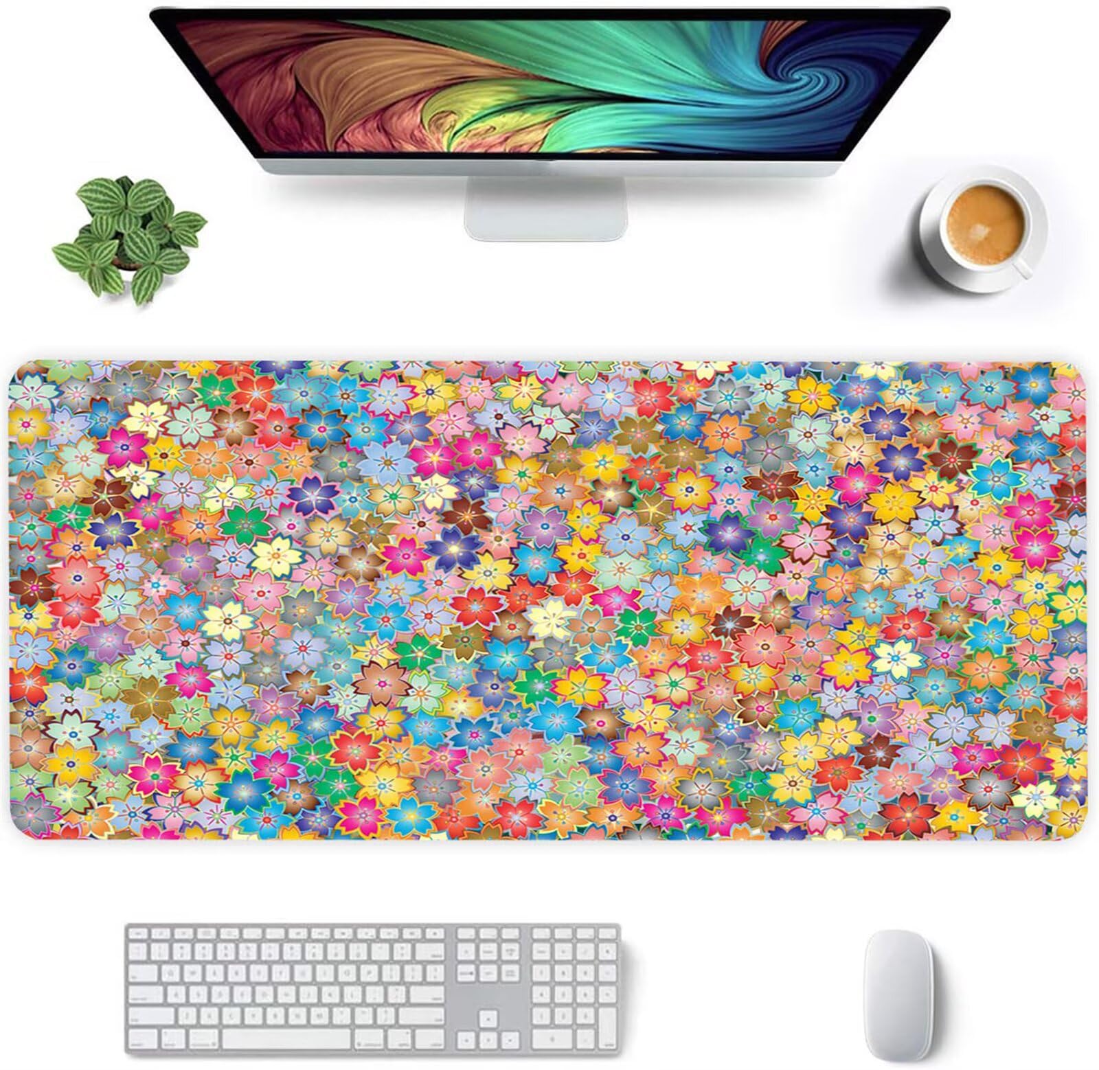 Alfombrilla Ratón XXL 1000x500x3mm Mouse Pad Grande Gaming,Alfombrilla Antideslizante,Tapete Escritorio con Bordes Cosidos,Alfombrilla Ratón para Jugadores, PC, Oficina, Flores de Colores