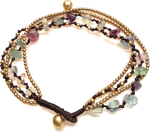 Miniatura 3 de Infinityee888 Pulsera tobillera con flúor con piedra de campana, hecha a mano, campanas de cuentas de latón, tobillera india bohemia para mujeres,