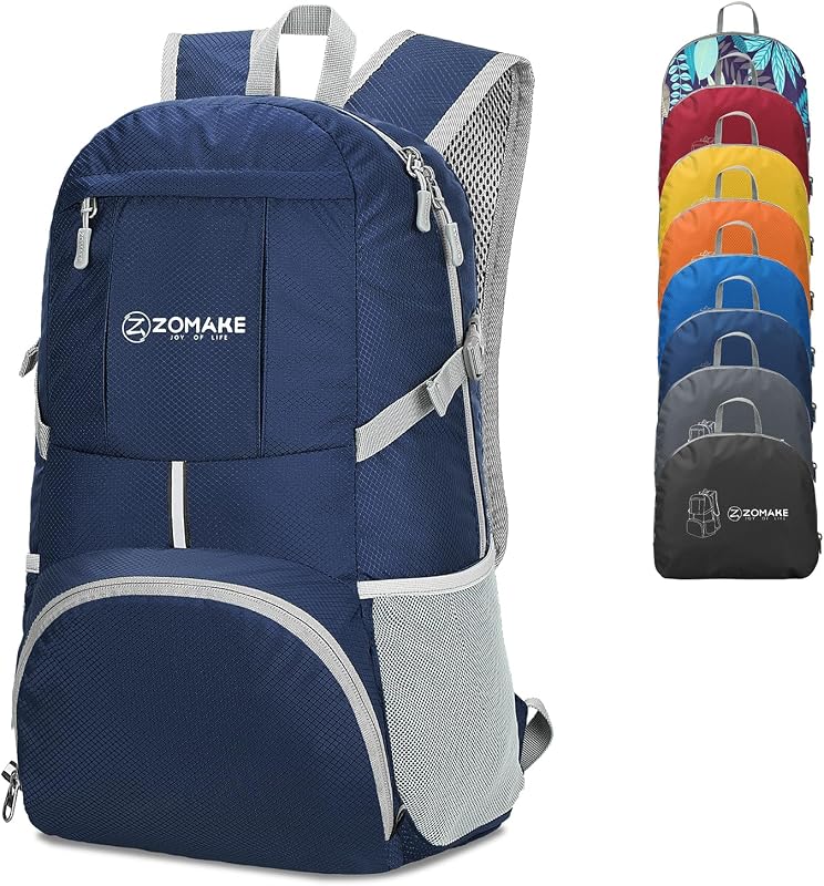 ZOMAKE Mochila Ligera y Empacable de 35 L, Mochila Plegable Resistente al Agua | Mochilas plegables para senderismo, mochila plegable compacta para viajes, acampadas, transporte diario, diseño de múltiples bolsillos (azul real)