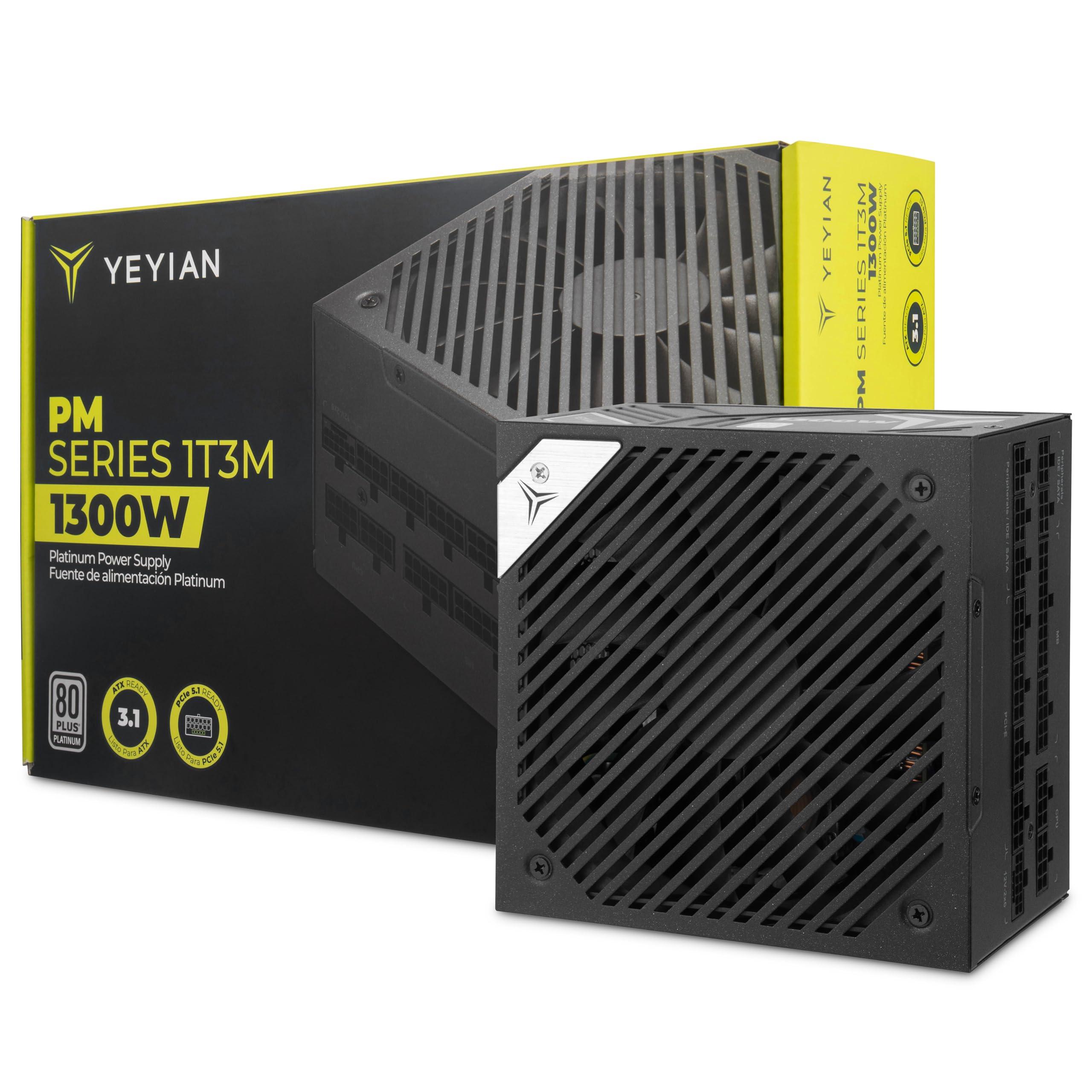 Yeyian Fuente de Alimentación Orion 1300W ATX 3.1 – Certificación 80 + Platinum, PCIe 5.1, Condensadores Japoneses, Compatible con NVIDIA y AMD – Alta Eficiencia y Potencia Real