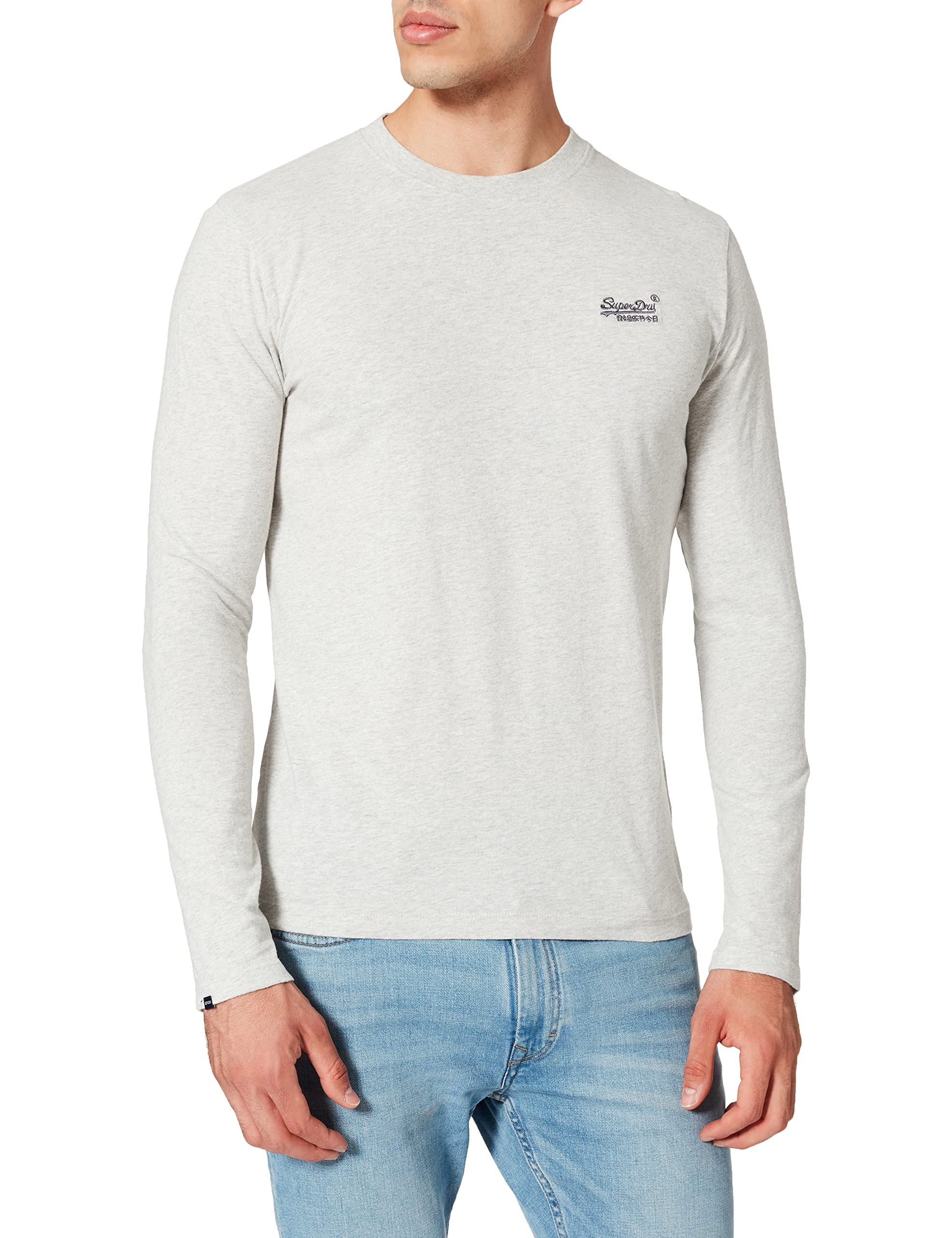 Superdry Glacier Grey Marl Men's Vintage Logo Emb Ls Top Shirt, Xxl