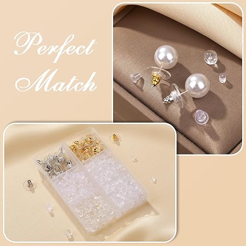 Miniatura 5 de 620 piezas de aretes de goma para tachuelas, parte trasera de silicona hipoalergénica de plástico transparente para aretes, tapones de embrague de