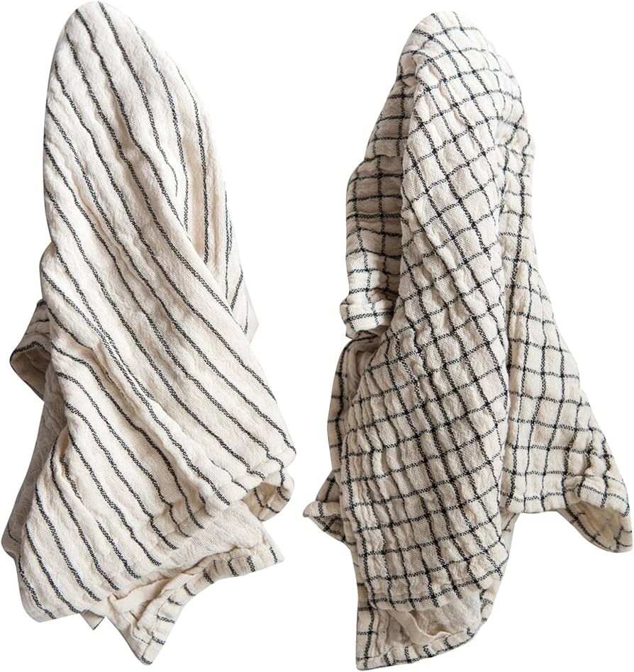 Creative Co-Op Blue & White Cotton Tea Towel (Set of 2 Patterns)